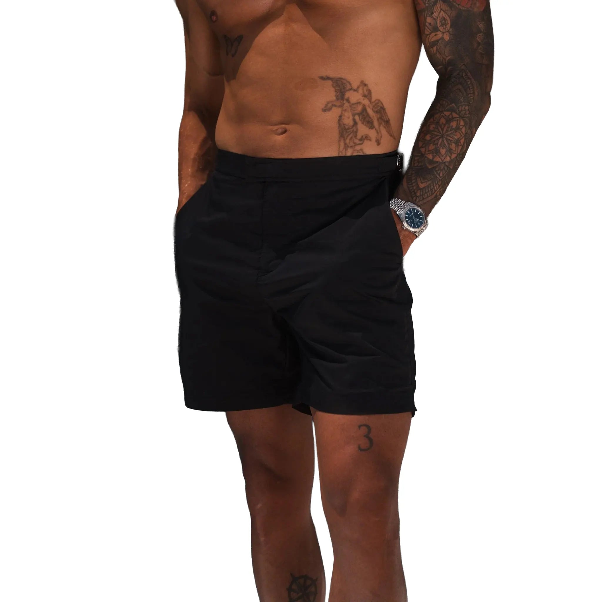 Front View of Belier Black Swim Shorts